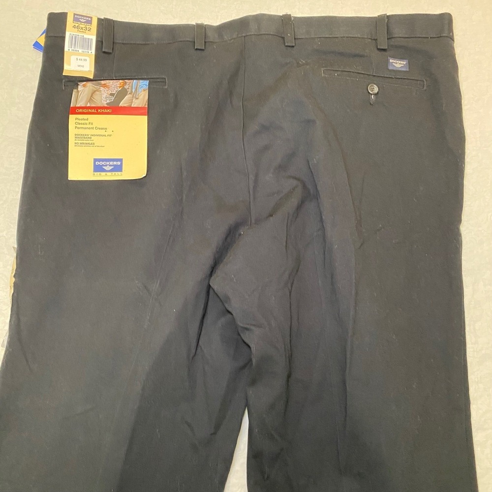 Dockers Original Khaki Pants 46x32 Big & Tall Pleated Classic Fit NWT Black - Picture 8 of 14